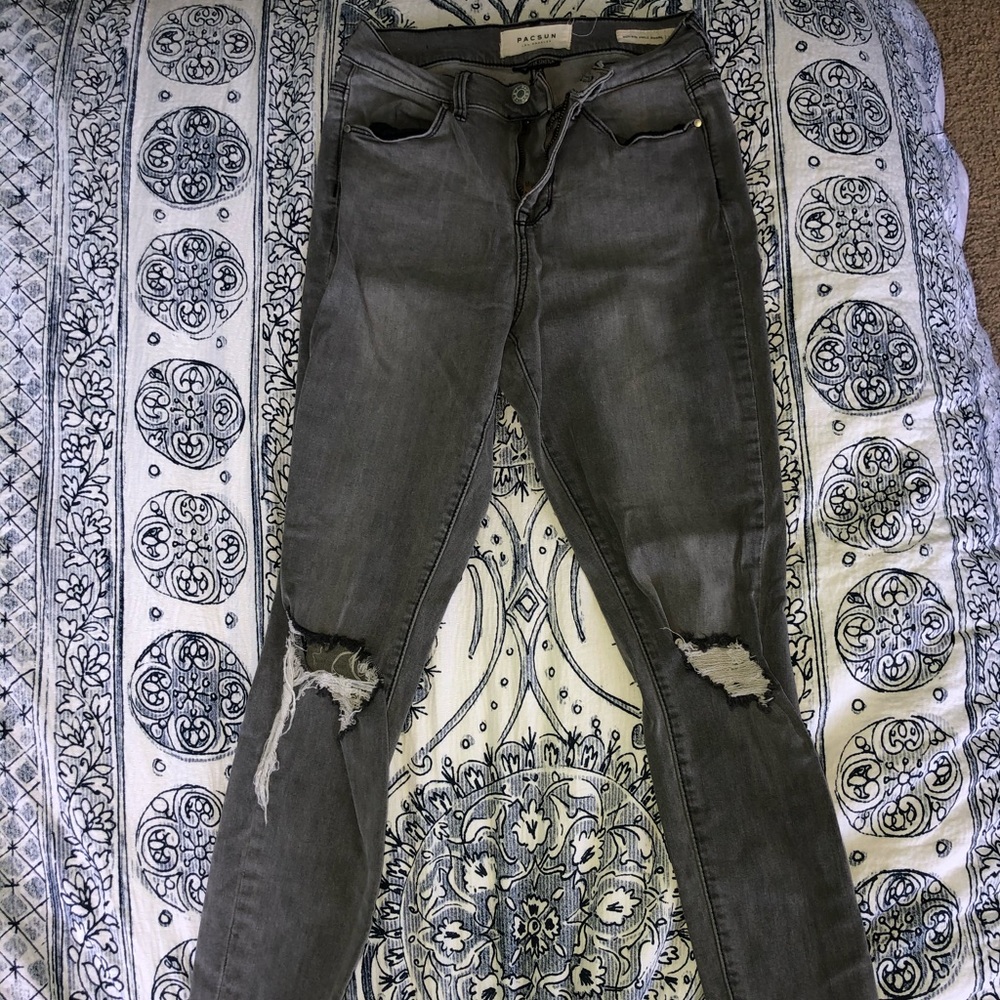 high rise cropped grey jeans